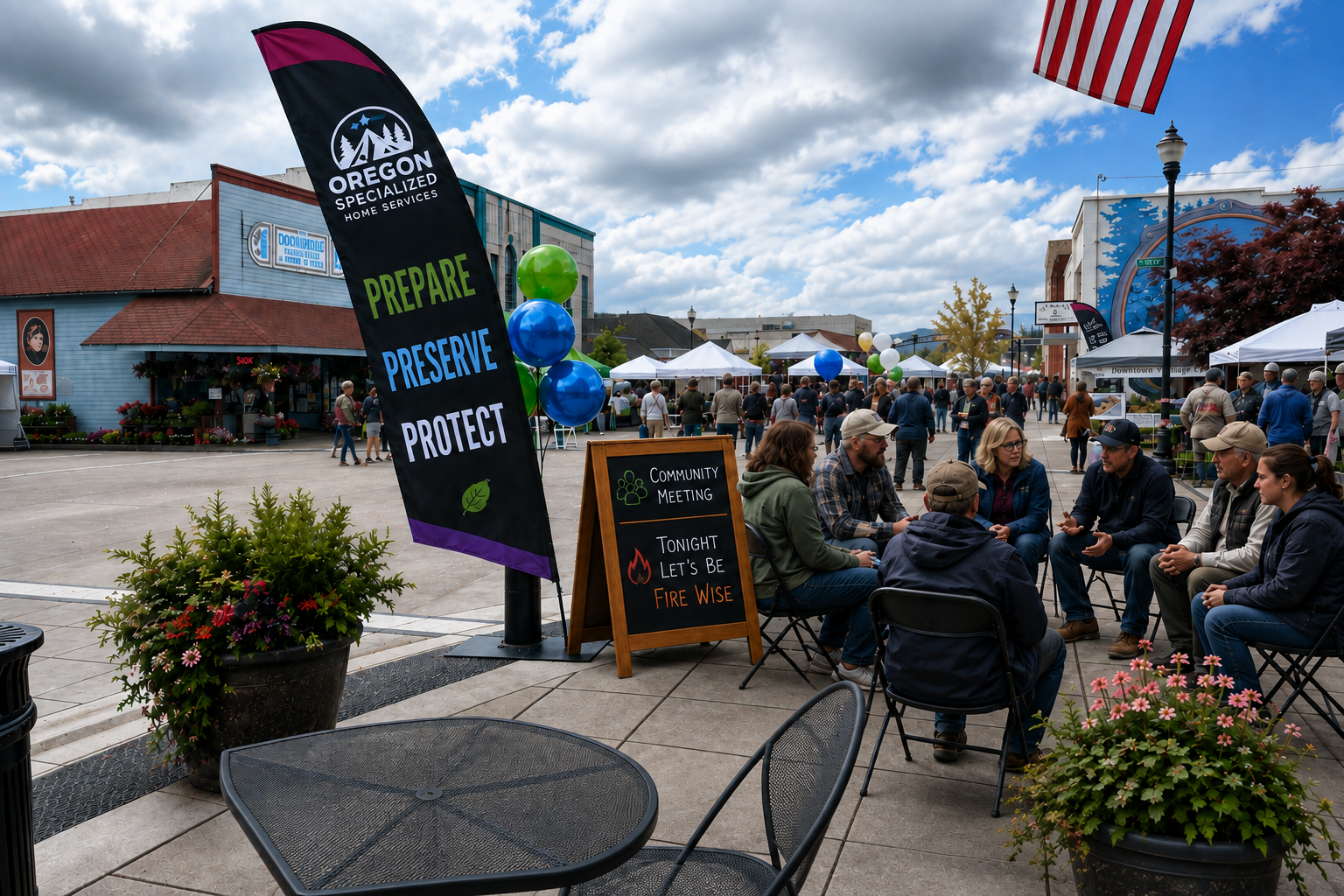 Neighbors gathering at a downtown Oregon community event
